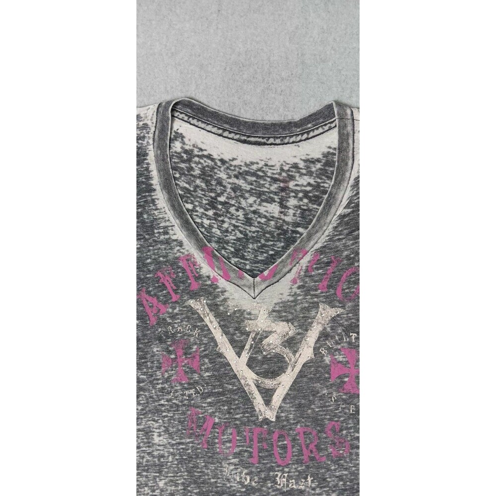 Affliction Motors Short Sleeve Burnout Shirt Womens Size Small Heather Gray Grey - Picture 3 of 13